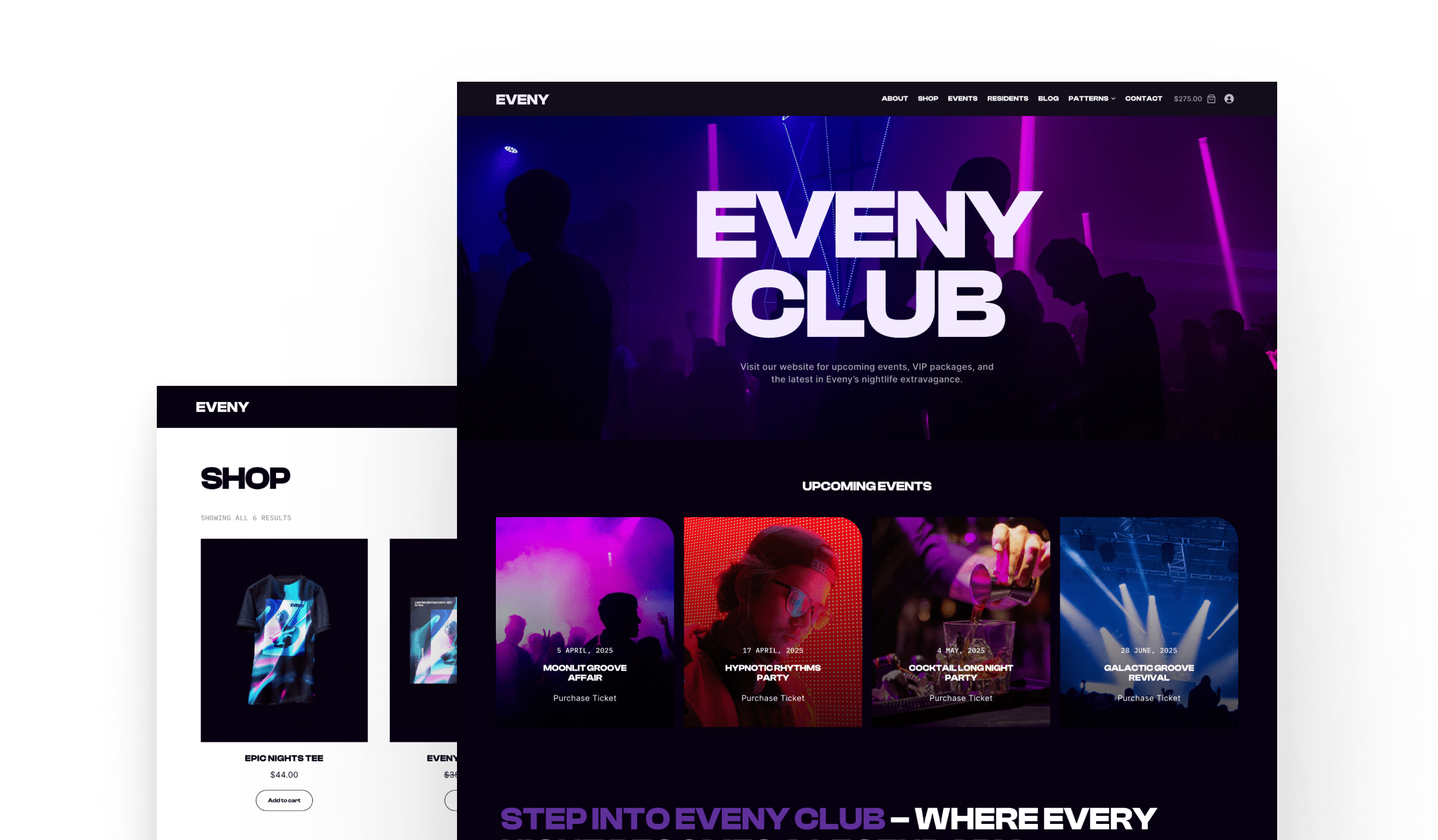Clubs and Event Experience theme demo screenshot