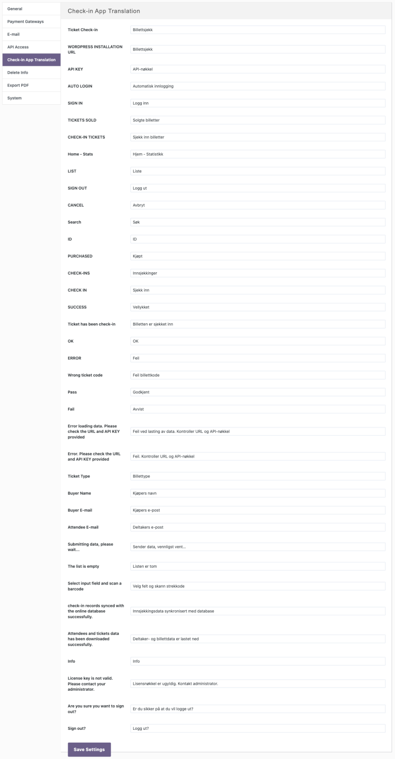 Check-in App Translation - Documentation - Tickera