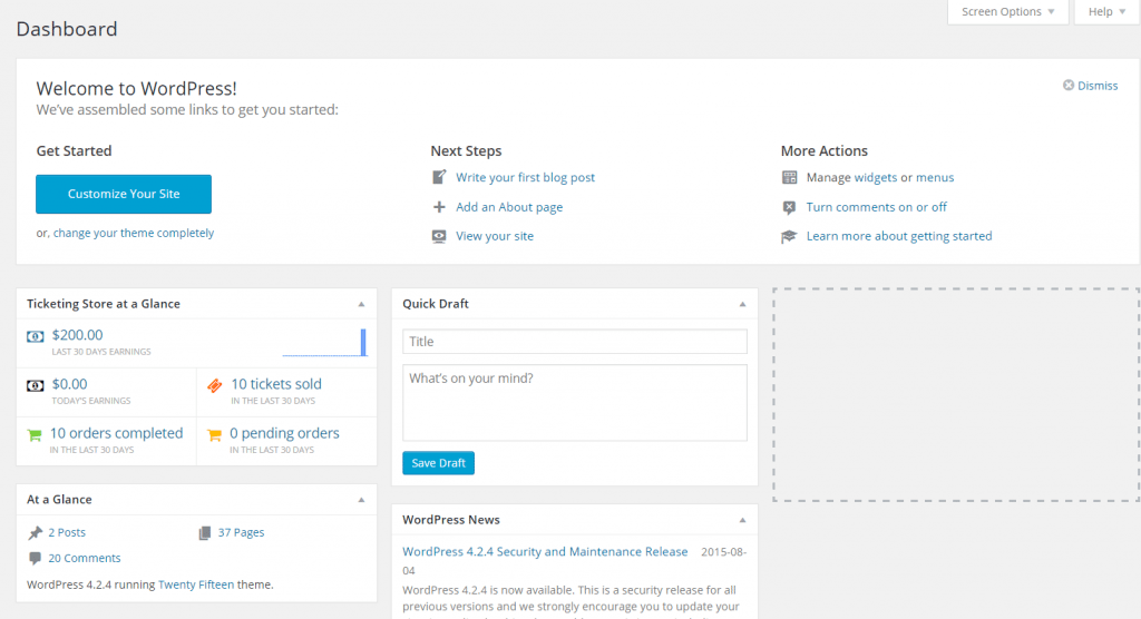 Tickera dashboard widget