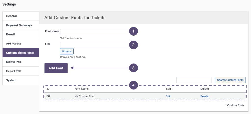 Custom Ticket Template Fonts - Tickera