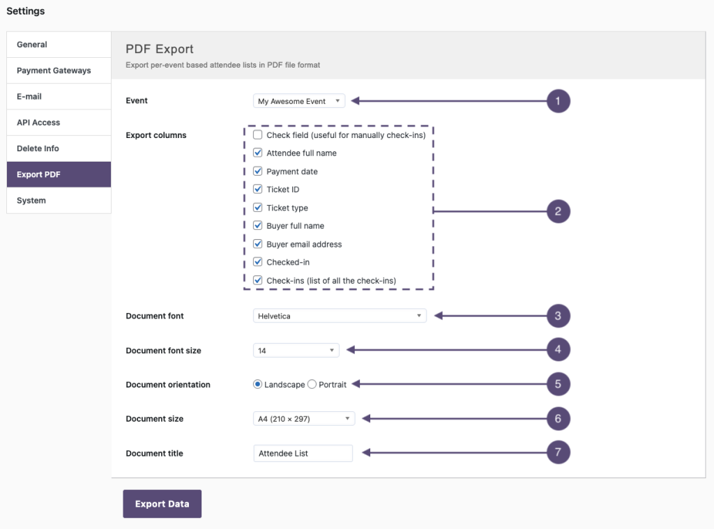 Export PDF - Tickera